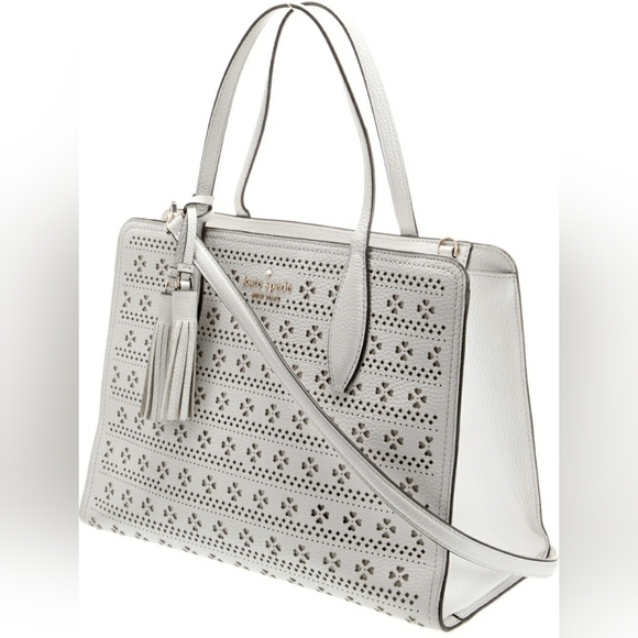 Kate Spade Rowe Perforated Leather Medium Top Zip Satchel Crossbody Bag purse - Picture 2 of 9